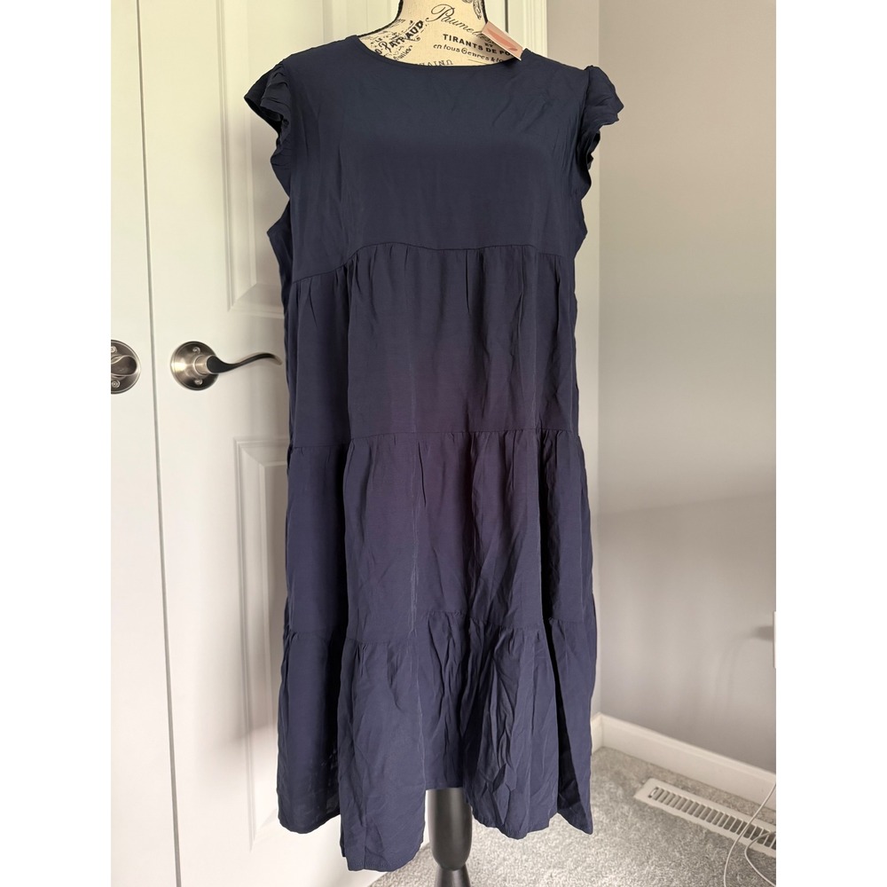 Kirundo Navy Blue Tiered Babydoll Dress Flutter Sleeve Midi Womens Medium NWT